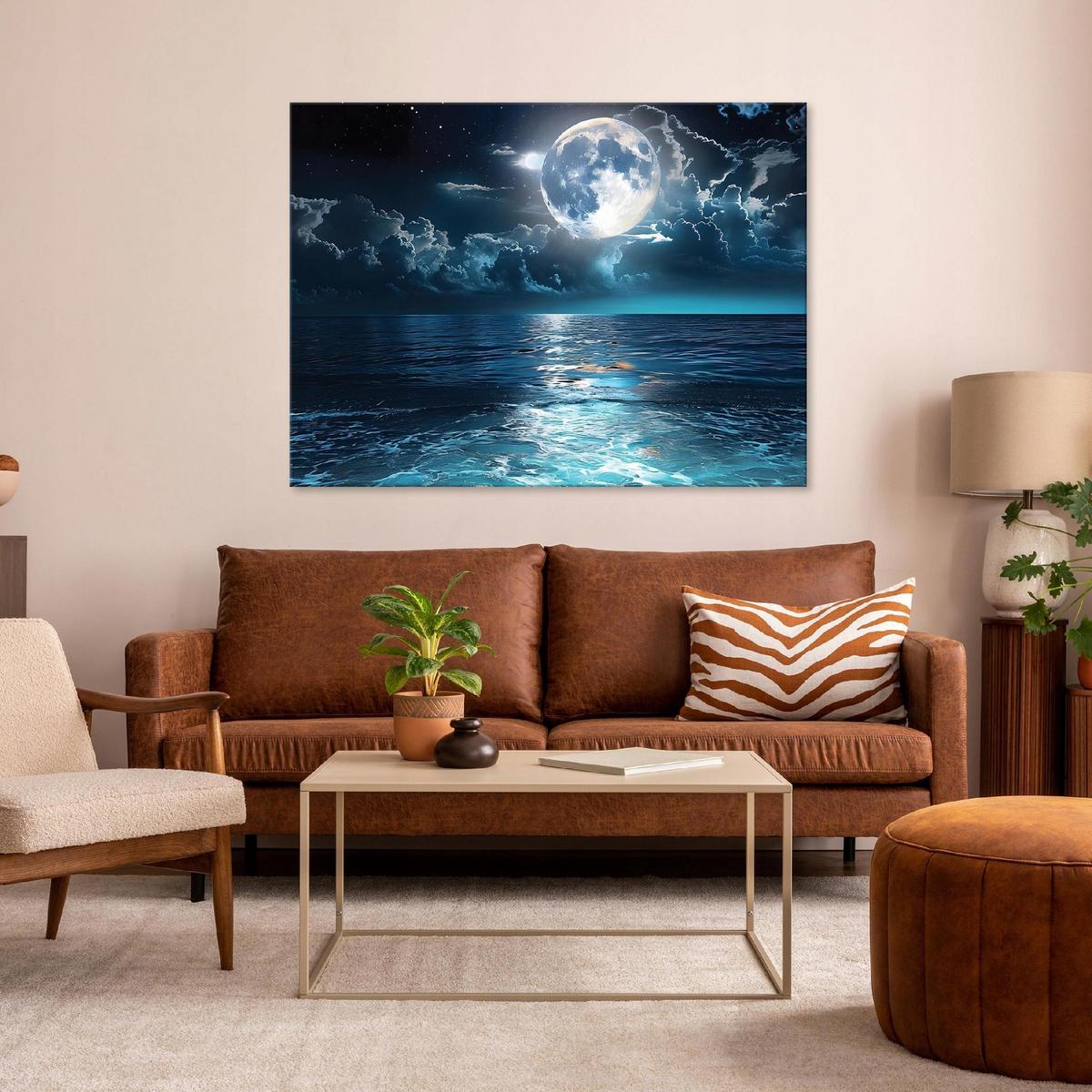 LEINWAND BILDER Meer Mond 120x80 - Multicolor, Holzwerkstoff (120/80cm) - Wallarena