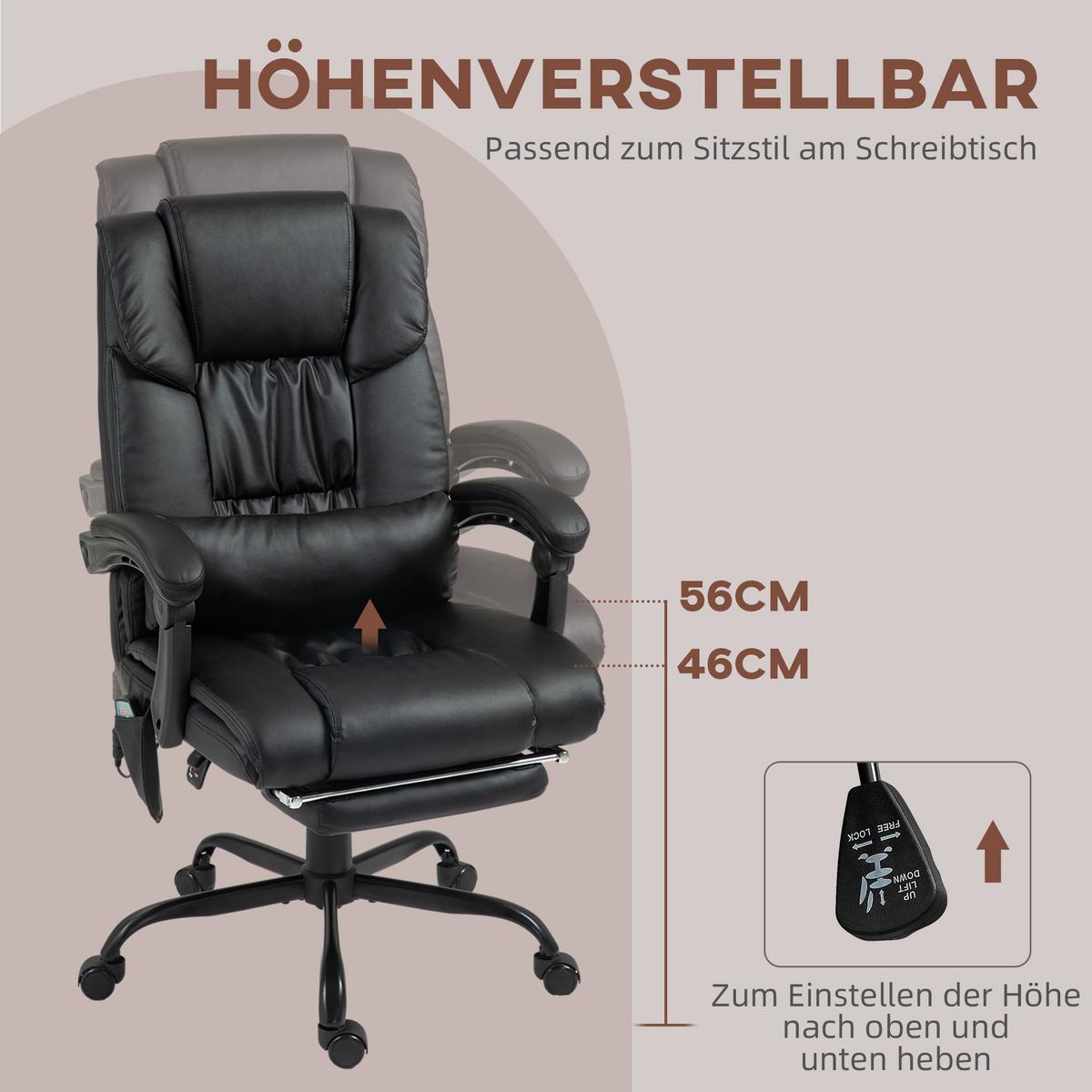 BÜROSTUHL Kunstleder Schwarz - Schwarz, Kunststoff/Metall (75/122/66cm) - Vinsetto