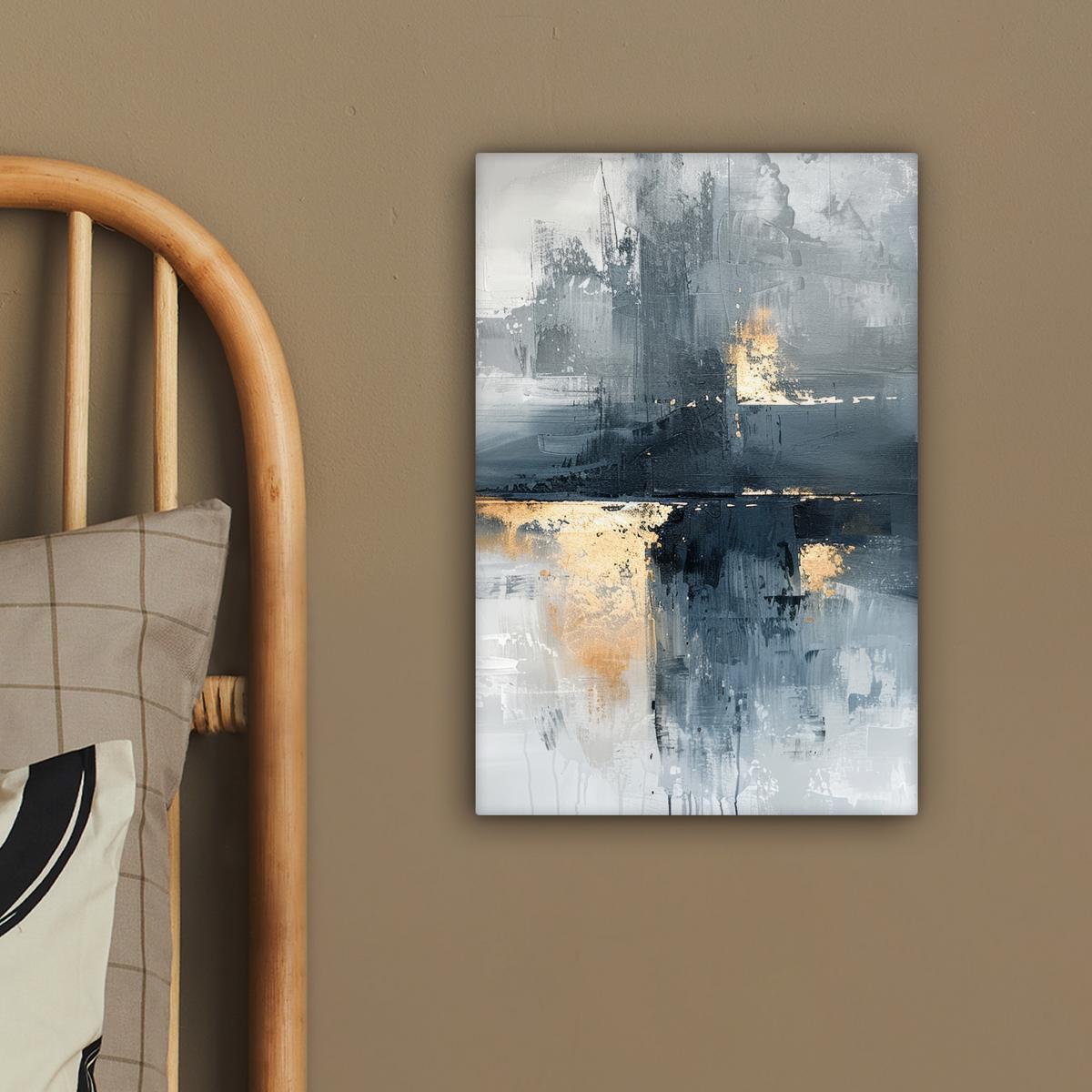 LEINWANDBILD Kunst - Grau - Gold - Abstrakt Deko Wohnzimmer 20x30 cm - Dunkelgrau, Textil (20/30cm) - MuchoWow