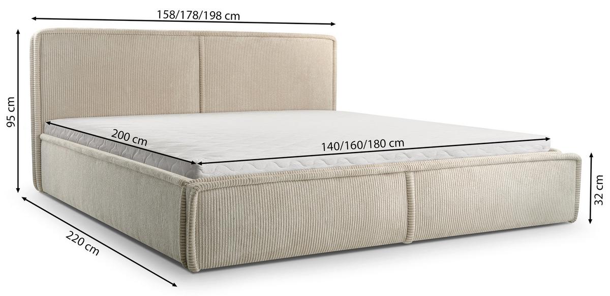 POLSTERBETT CORDO HELLBEIGER CORDSTOFF 160x200 CM - Beige/Schwarz, Kunststoff/Textil (160/200cm) - Selsey