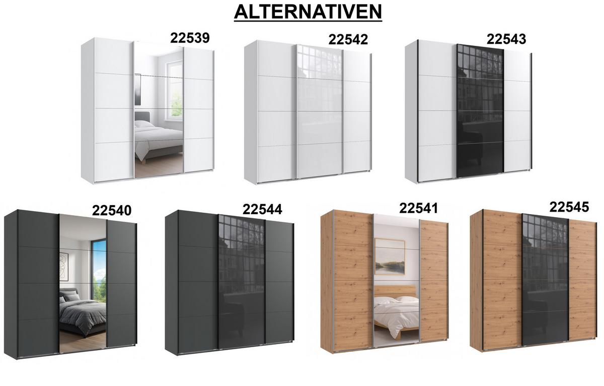SCHWEBETÜRENSCHRANK 3-türig B225/H236/T64 cm extrahoch in Grafit, Kleiderschrank mit einer Spiegeltür / 22540 - Goldfarben/Graphitfarben, Holzwerkstoff/Metall (225/236/64cm) - luma-home