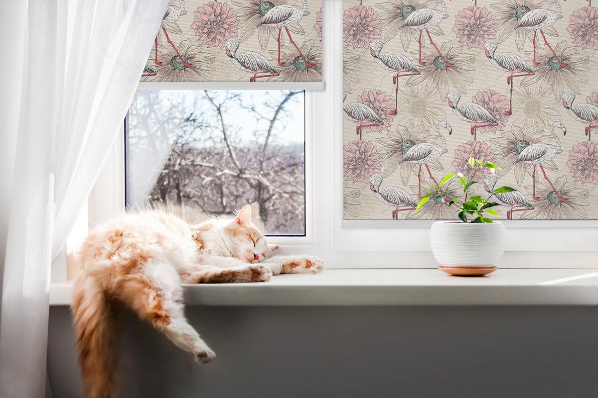 INNENROLLO - Fensterrollo - Rollo - 100x100 cm - Weiße Flamingos - Weiß, Kunststoff (100/100/0.5cm) - TULUP