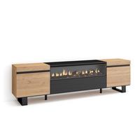 LOWBOARD mit Elektrokamin, Eiche, Schwarz, 200/35/57cm - Eichefarben/Naturfarben, Holzwerkstoff (200/57/35cm) - Skraut Home