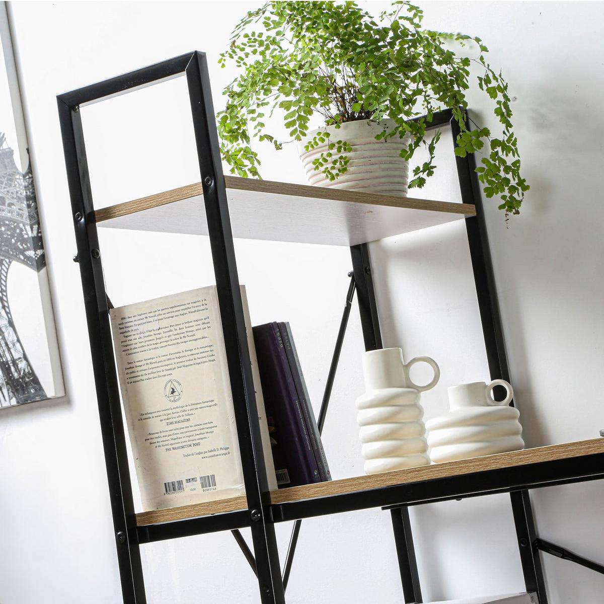SCHREIBTISCH L120cm mit 4 Regalen im Industrial-Stil - Eschefarben, Holzwerkstoff (6.5/6.5/120cm) - Calicosy