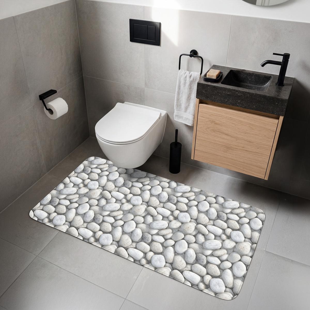 WC-VORLEGER Steine - Grau - Oval WC Teppich 120x60 cm - Hellgrau, Textil (120/1cm) - OnlyWow