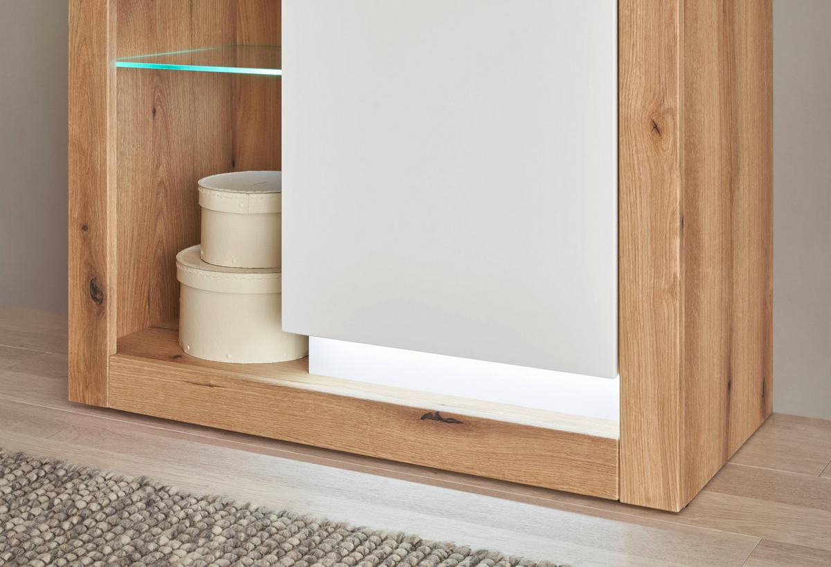 VITRINE weiß matt, Evoke Eiche, Vitrinenschrank 80 x 195 cm - Eichefarben/Silberfarben, Glas/Holzwerkstoff (80/195/37cm) - Furn.Design