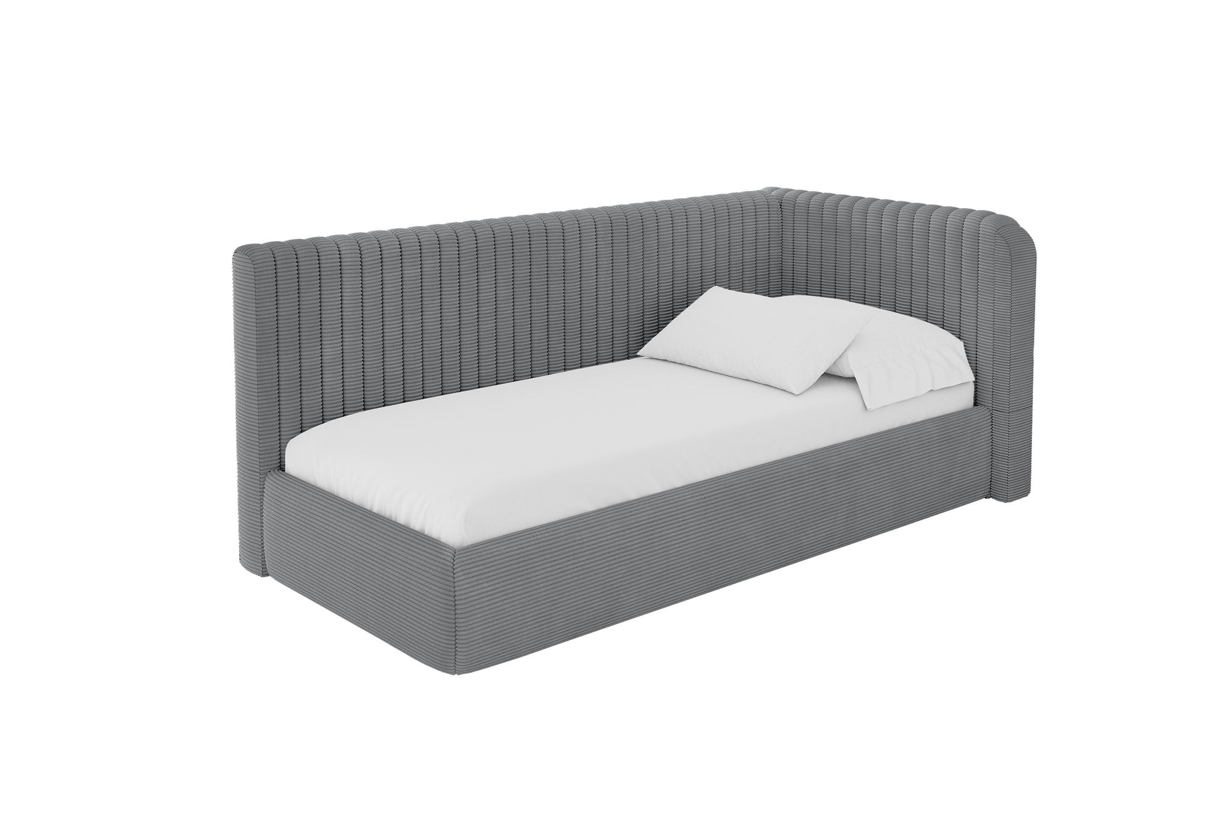 EINZELLBETT Jugendbett mit Bettkasten und Matratze H3/H4, Links - AURY 90x200 Dunkelgrau - Graphitfarben, Holzwerkstoff/Textil (90/200cm) - ALTDECOR
