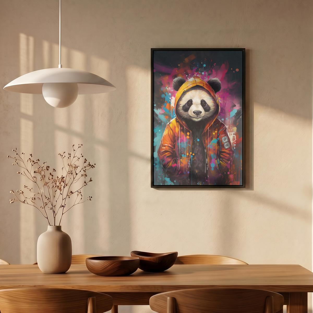 LEINWAND Bilder mit Rahmen - Panda - Jacke - Graffiti - Orange - 40x60 - Orange, Textil (40/60cm) - MuchoWow
