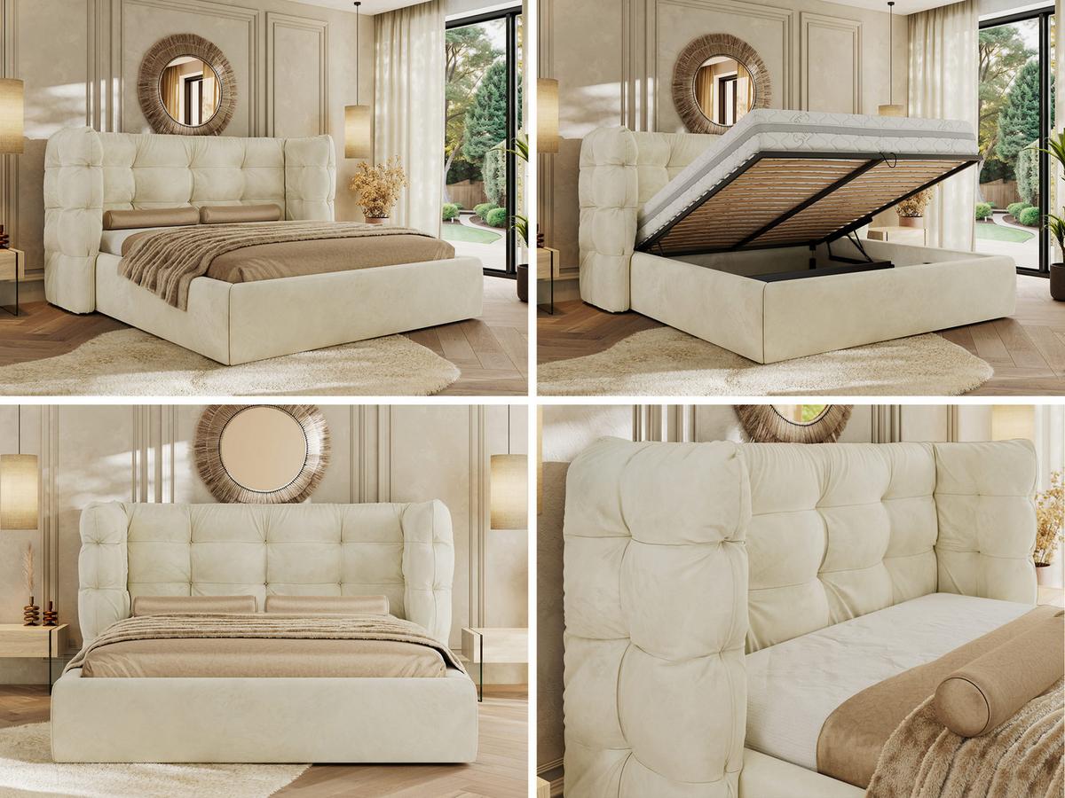 POLSTERBETT FLONELLE CLASSIC 140/200 - Creme Velvet - Multipocket-Matratze - Creme, Textil (140/200cm) - MKS