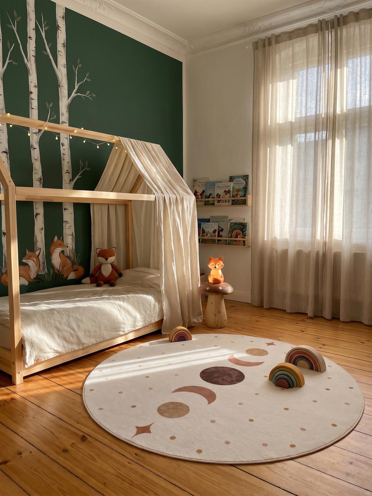TEPPICH Kurzflor Waschbar TINO in Creme, mit Mondphasen-Motiv, Ø 160 cm - Beige, Textil (160/160cm) - KADIMA DESIGN