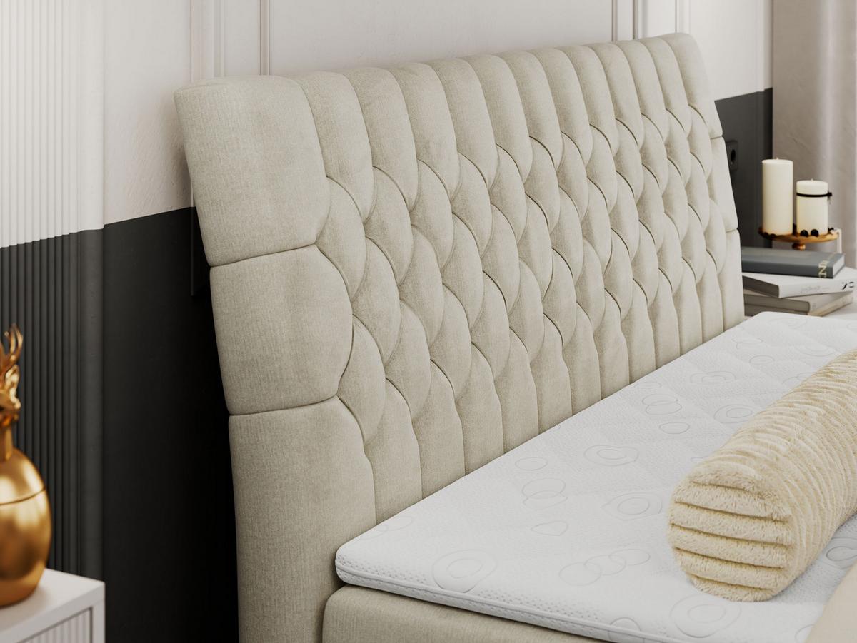 BOXBETT MILEN 160/200 Beige Velvet - H4 - Beige, Holz/Textil (160/200cm) - MKS