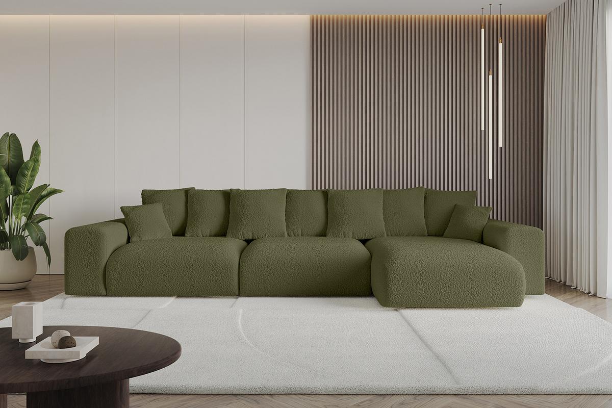 ECKSOFA Ottomane rechts ESKAR-L2 364x176x72 Olivgrün Bouclé - Schwarz/Olivgrün, Holzwerkstoff/Kunststoff (176/364cm) - ALTDECOR