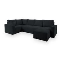 WOHNLANDSCHAFT NORENA L-S Schwarz Kordstoff mit Schlaffunktion - Schwarz, Holz (295/85/157.5cm) - MASSENO