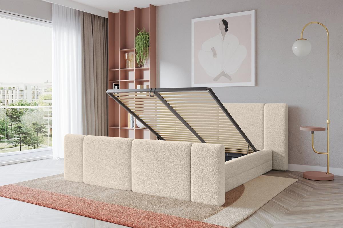 POLSTERBETT mit Bettkasten, Fußteil und Lattenrost, Bett mit Matratze H3/H4 - TEVO-Z 140x200 Dunkelbeige - Cappuccino, Holzwerkstoff/Textil (140/200cm) - ALTDECOR