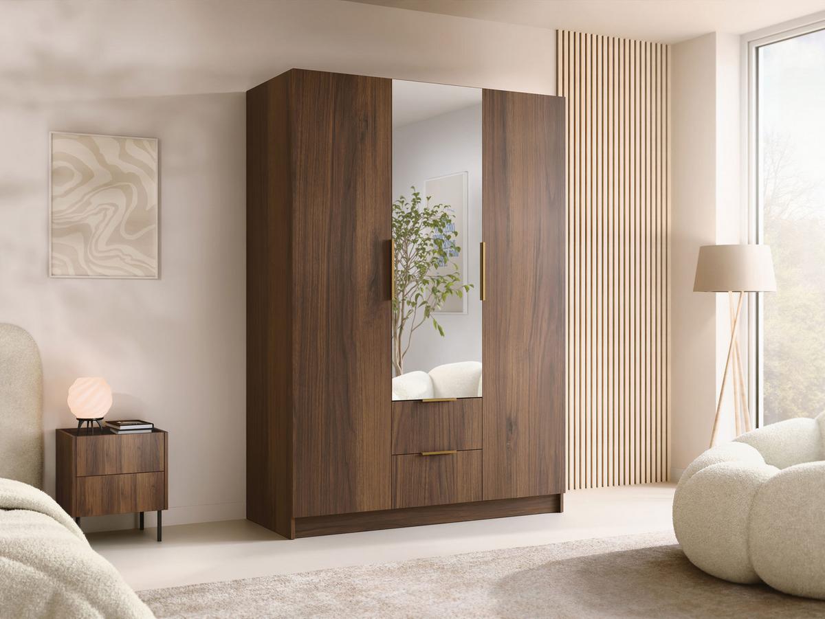 KLEIDERSCHRANK Calwi II - Goldfarben/Nussbaumfarben, Holzwerkstoff/Kunststoff (150/216/60cm) - MIRJAN24