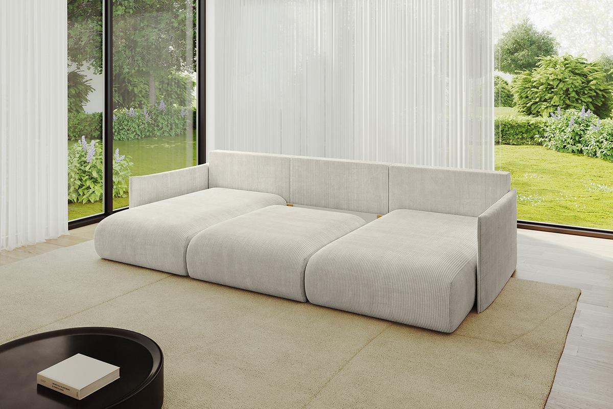 WOHNLANDSCHAFT mit Schlaffunktion und Bettkasten ONESK-U 317x177x72 Creme Cord - Ecru/Creme, Holzwerkstoff/Kunststoff (317/72/177cm) - ALTDECOR