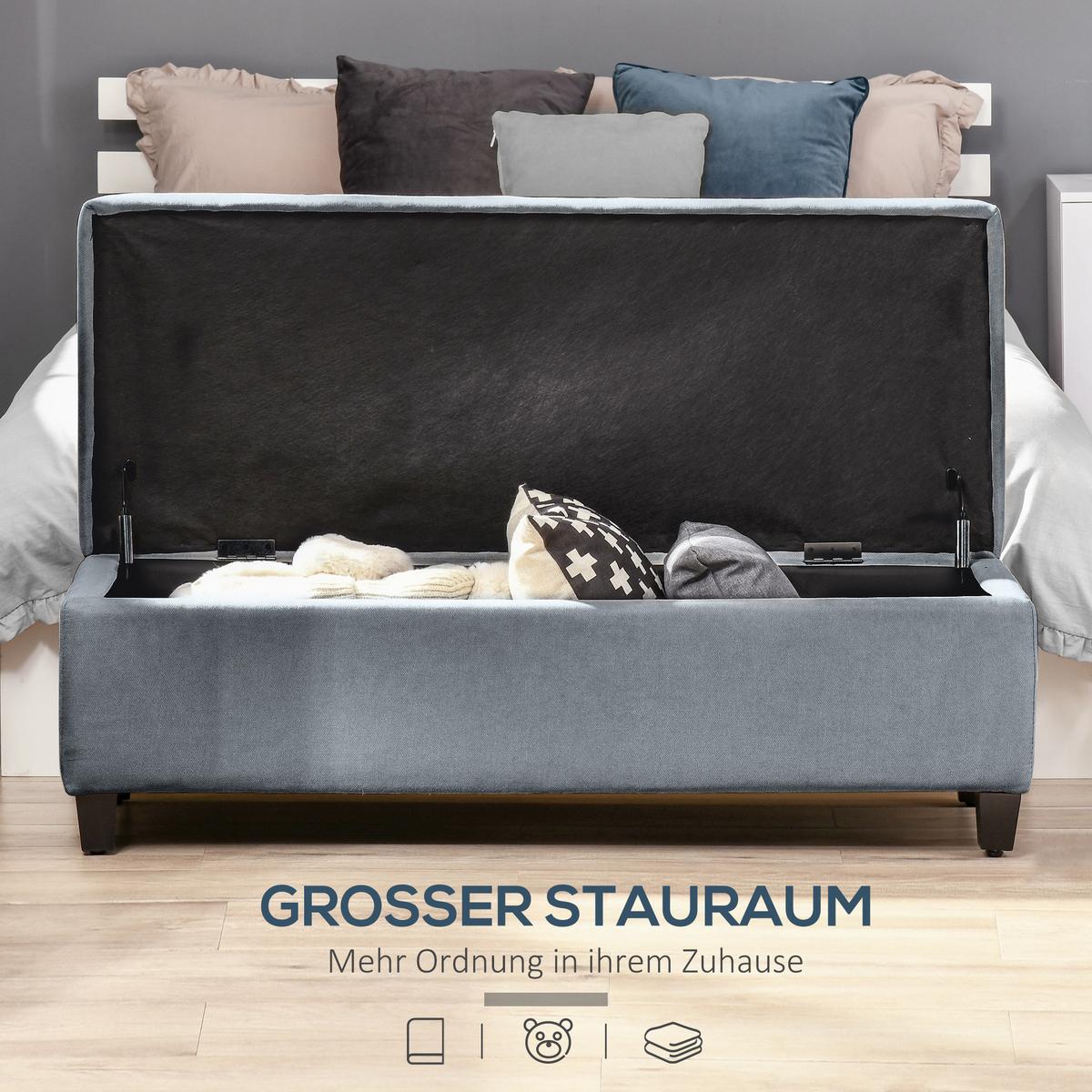 TRUHENBANK mit Deckel, Leinenoptik, Grau - Grau, Kunststoff (49/41.5/125cm) - HOMCOM