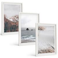 BILDER SET 3er Set - 40x60 cm Weißer Rahmen - Berge, Wolken, Meer, Sand, Natur - Weiß, Kunststoff (40/60cm) - TULUP