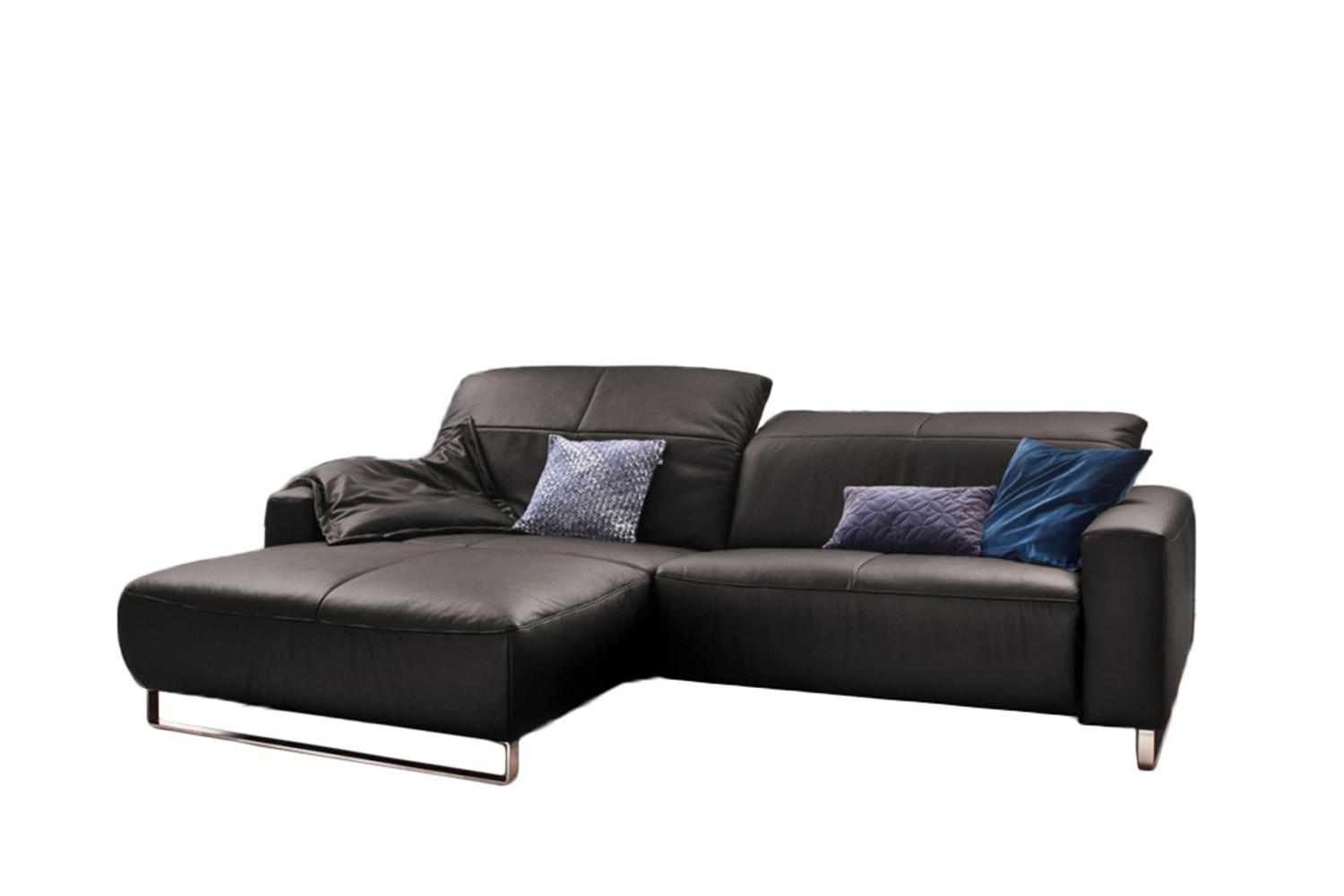ECKSOFA YORK Grau Leder - Silberfarben/Grau, Leder (284/180cm) - KAWOLA