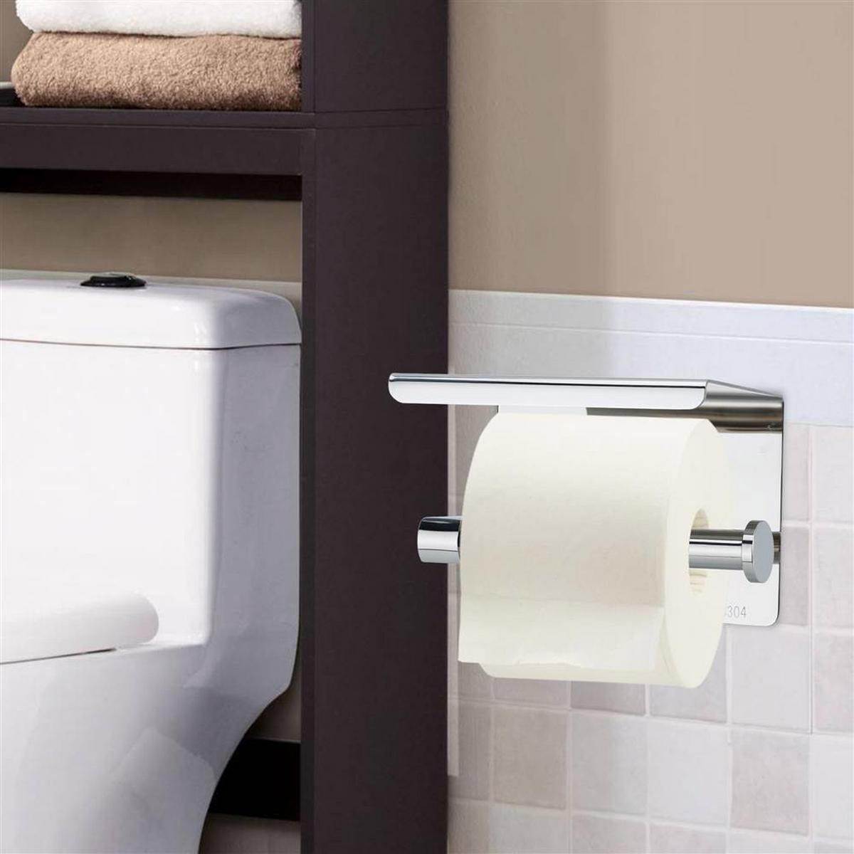 TOILETTENPAPIERHALTER mit Ablage - Silberfarben, Metall (11/10/16cm) - Intirilife