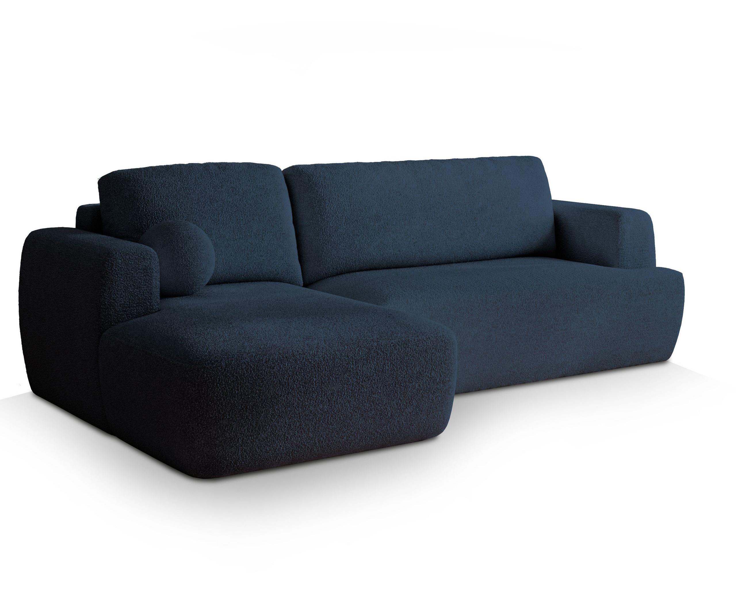 ECKSOFA SENTI N L-S Blau Boucle-Stoff mit Schlaffunktion - Blau/Schwarz, Holz/Kunststoff (246/148cm) - MASSENO