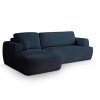ECKSOFA SENTI N L-S Blau Boucle-Stoff mit Schlaffunktion - Blau/Schwarz, Holz/Kunststoff (246/148cm) - MASSENO