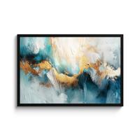 POSTER MIT RAHMENGERAHMTES BILD Abstrakt - Kunst - Gold - Blau 90x60 cm - Petrol, Papier (90/60cm) - MuchoWow