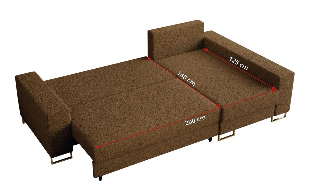 ECKSOFA Dorian Boucle Braun - Goldfarben/Braun, Textil/Metall (242/138cm) - MKS