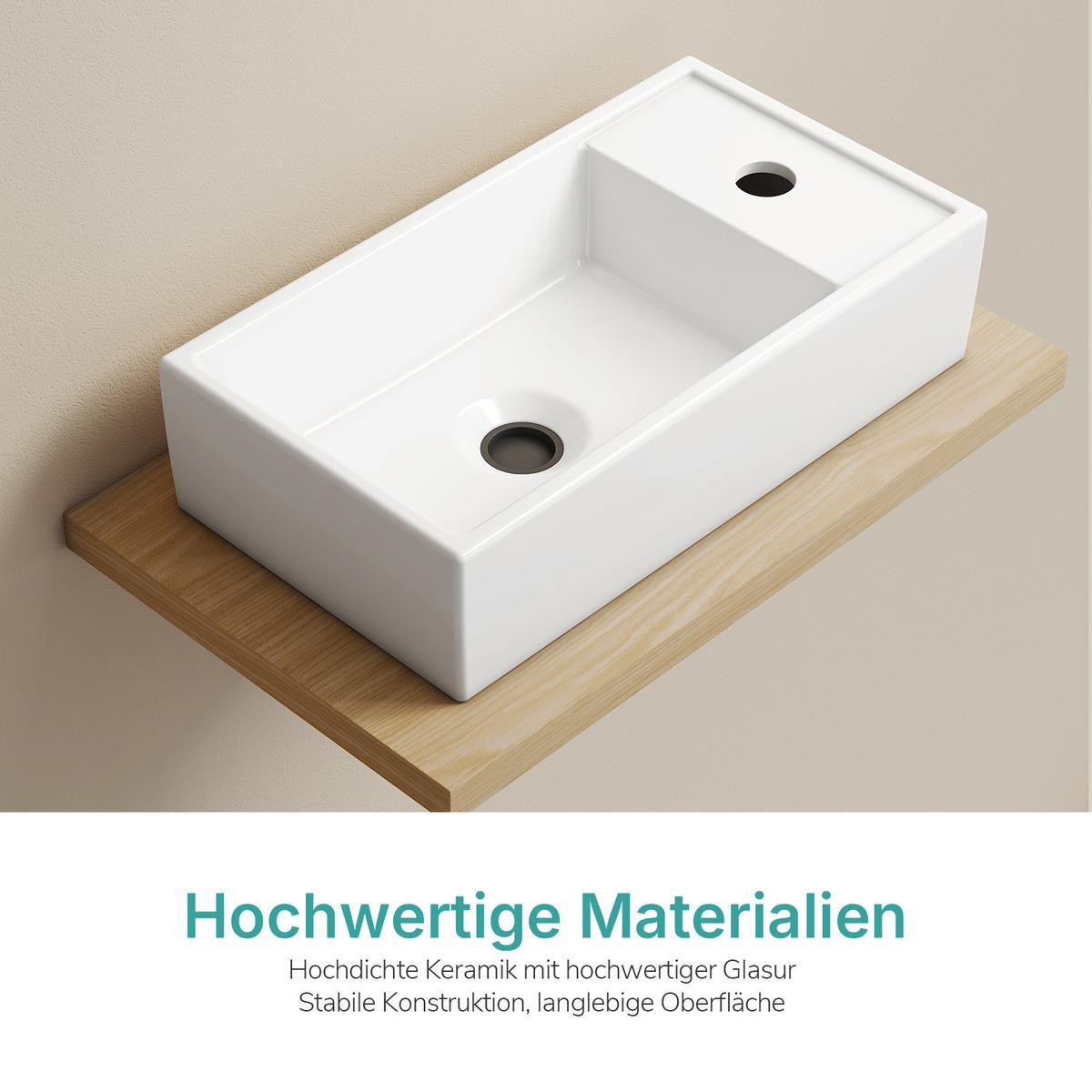 WASCHBECKEN Keramik Aufsatzbecken 41,6/22,3 cm - Weiß, Keramik (41.6/10.5/22.3cm) - EMKE