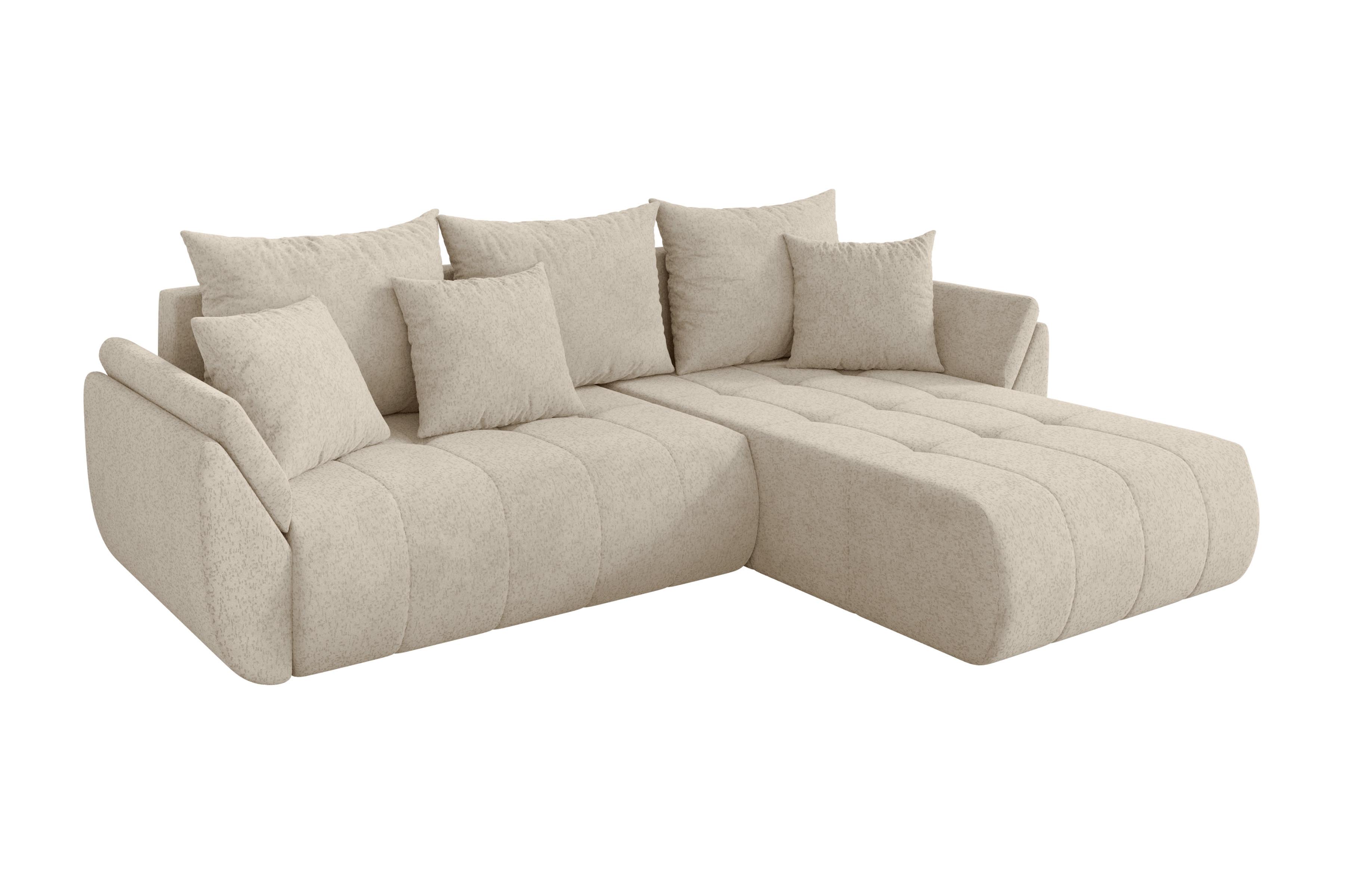 ECKSOFA mit Schlaffunktion Ottomane Rechts TOKO-L 277x194x86 Creme Velours - Creme/Schwarz, Holzwerkstoff/Kunststoff (277/194cm) - ALTDECOR