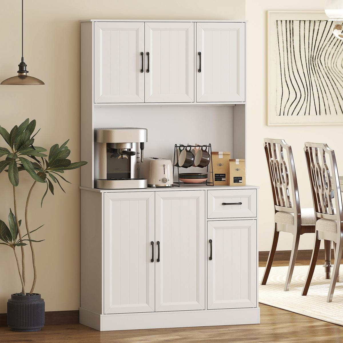 KÜCHENSCHRANK Buffetschrank mit Arbeitsplatte Verstellbaren Regalen 6 Türen - Schwarz/Weiß, Holzwerkstoff/Metall (39.5/180.5/100cm) - HOMCOM