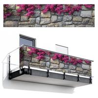 BALKON-SICHTSCHUTZ Bougainvillea - Steinmauer - Rosa Deko XXL 500x120 cm - Magenta, Kunststoff (500/120cm) - MuchoWow