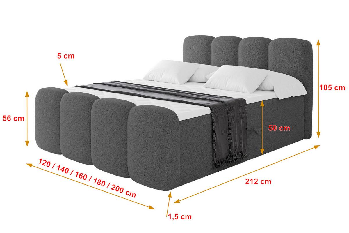 BOXBETT mit Matratze H4 - NINA-Z - 120x200 cm Grau - Titanfarben, Holzwerkstoff (120/200cm) - ALTDECOR