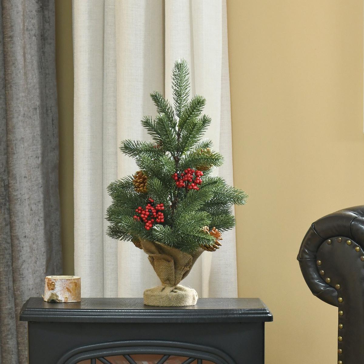WEIHNACHTSBAUM 50 cm Christbaum 55 Zweige mit Beeren PE Zement Grün - Grün, Kunststoff (50cm) - HOMCOM
