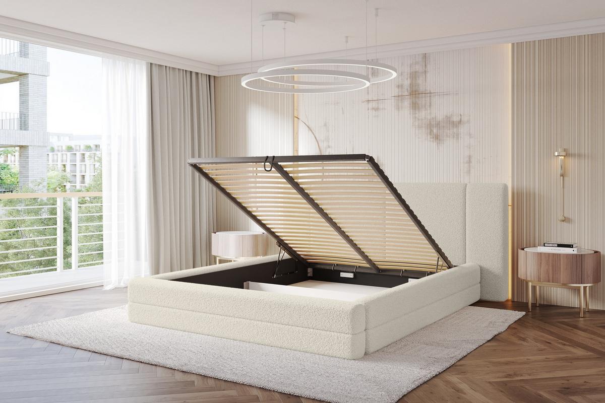POLSTERBETT mit Bettkasten und Lattenrost, Bett mit Matratze H3/H4 - TEVO 140x200 Beige - Champagner, Holzwerkstoff/Textil (140/200cm) - ALTDECOR