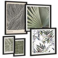 BILDER SET 5er Set - 50x50 cm & 20x30 cm & 40x60 cm Schwarzer Rahmen - Formmuster in Grün - Schwarz, Kunststoff (40/60cm) - TULUP