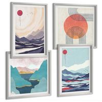 BILDER SET 4er Set - 50x50 cm & 40x60 cm Silberner Rahmen - Japanische Berglandschaften - Silberfarben, Kunststoff (50/50cm) - TULUP