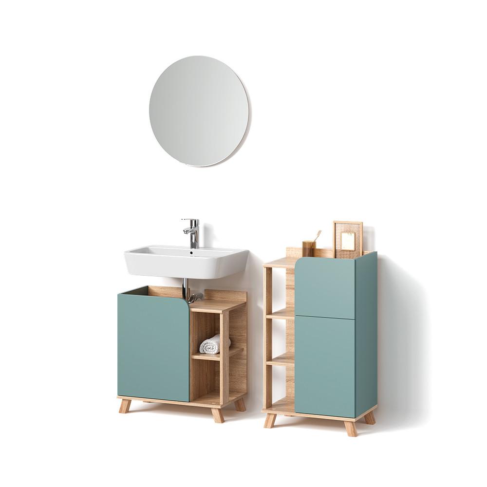 BADMÖBEL-SET Marano Blau-Grau 3 Teile, mit Midischrank - Blaugrau, Holzwerkstoff (35/65/60cm) - Livinity®