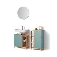 BADMÖBEL-SET Marano Blau-Grau 3 Teile, mit Midischrank - Blaugrau, Holzwerkstoff (35/65/60cm) - Livinity®