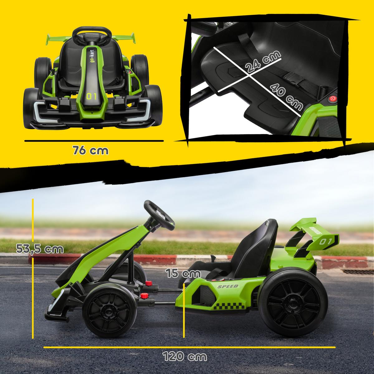 KINDER-DRIFT-KART Kunststoff Metall Grün - Grün, Kunststoff (120/76/53.5cm) - HOMCOM