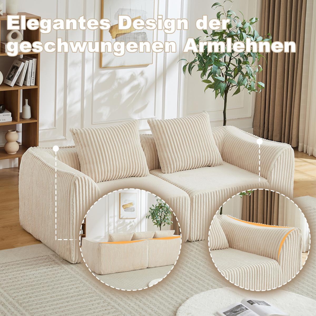 2-SITZER SOFA Cord Minimalistisch & Modular - Beige, Textil (185/72.5/101cm) - Urban Meuble