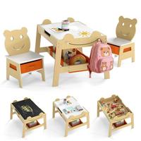 KINDERTISCH mit stuhl natur(3-tlg) - Naturfarben, Holzwerkstoff (70/50/60.5cm) - COSTWAY
