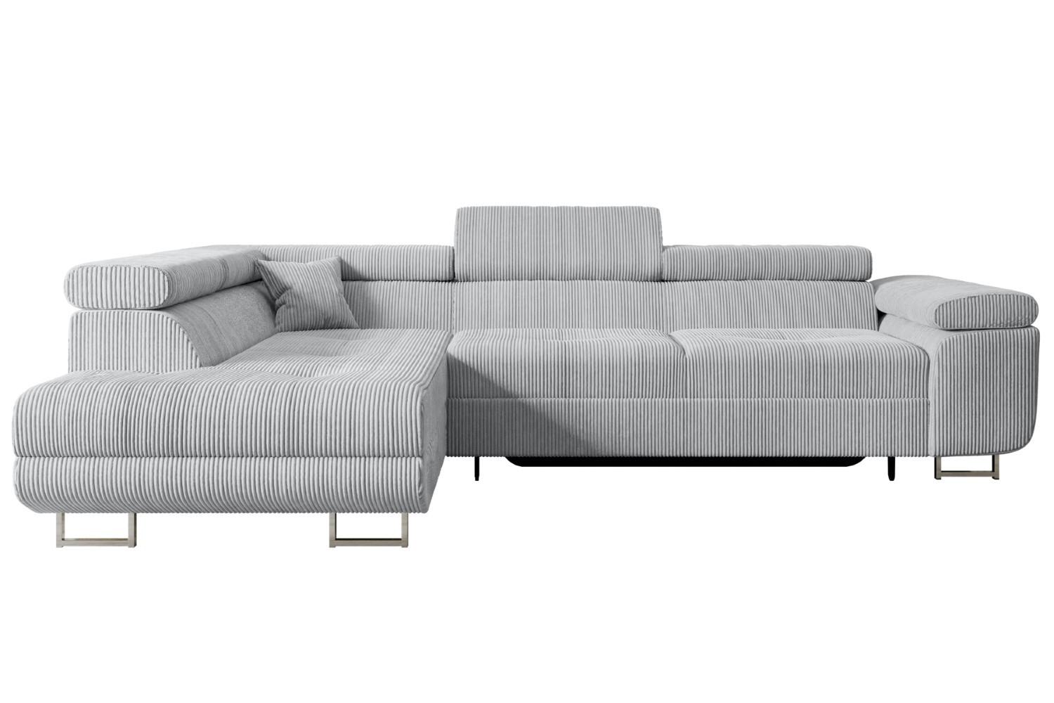 ECKSOFA mit Schlaffunktion und Bettkasten GUSA-L 272x202x107 cm Grau Cord - Silberfarben/Grau, Holzwerkstoff/Textil (202/272cm) - ALTDECOR