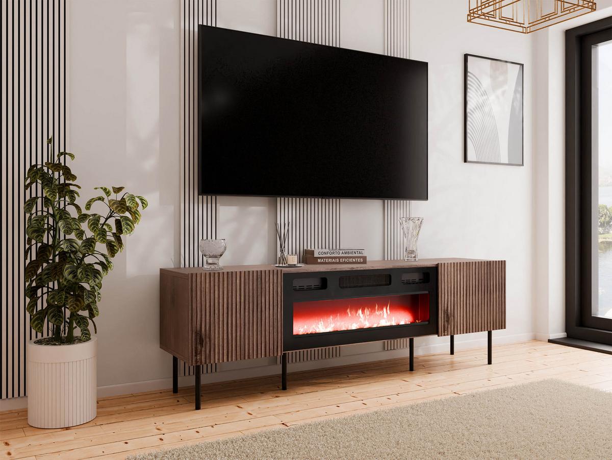 TV-ELEMENT Tacos 180 mit Elektrische Kamin - Schwarz/Braun, Holzwerkstoff/Metall (181/58/42cm) - MIRJAN24