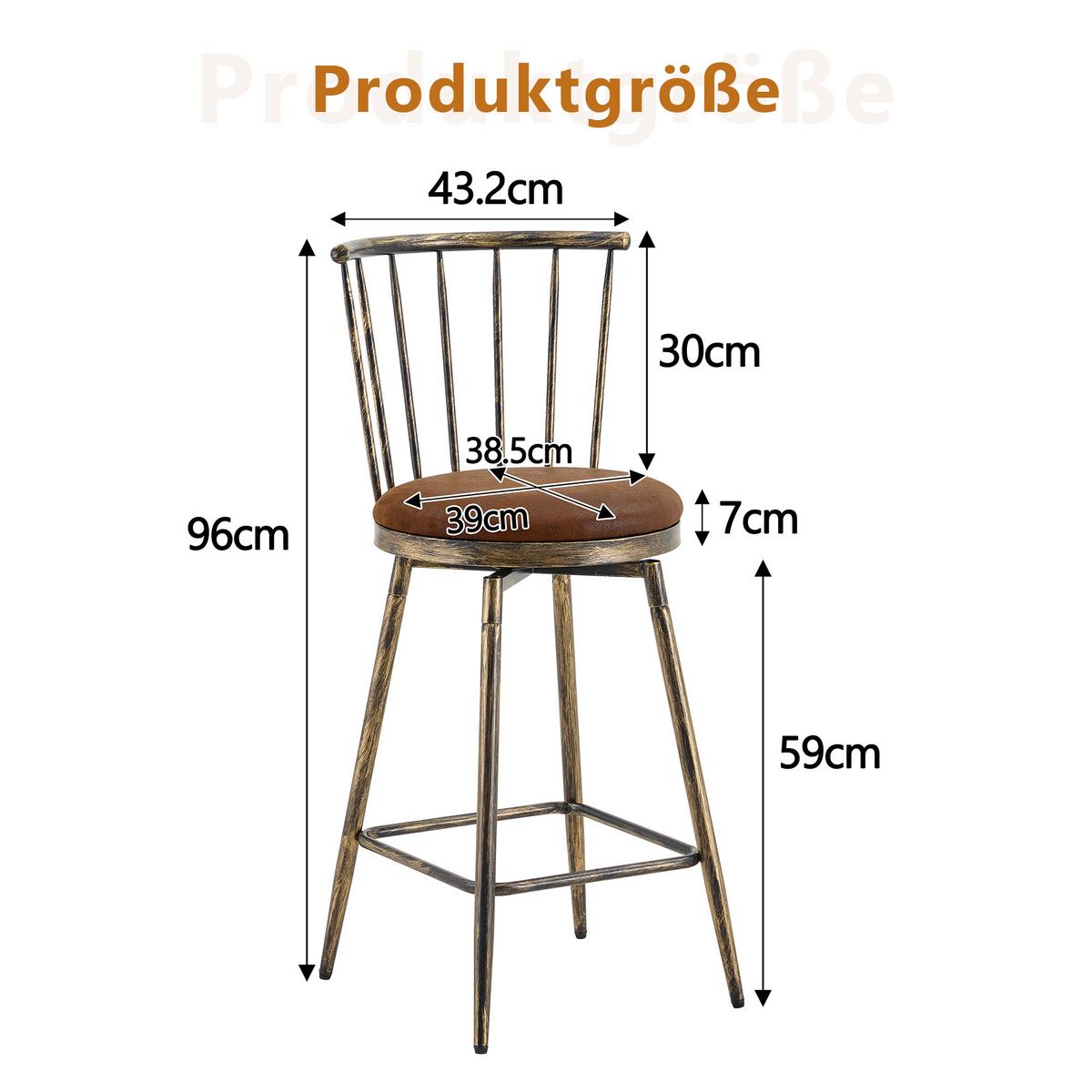 BARHOCKER 2er Set Metall Windsor-Stil Industrial Braun mit Polster - Braun, Textil (39/96/39cm) - Urban Meuble