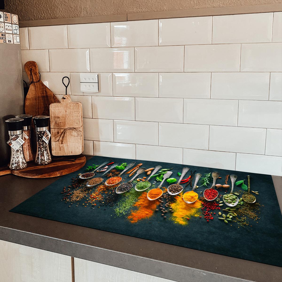 HERDABDECKPLATTE Kräuter - Gewürze - Löffel Induktionsschutz 81.6x52.7 cm - Multicolor, Kunststoff (81.6/52.7/0.2cm) - MuchoWow