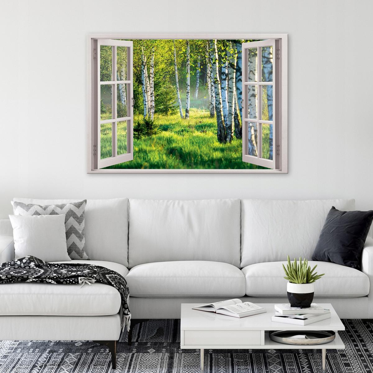 LEINWAND BILDER Fenster Wald Wohnzimmer 120x80 - Multicolor, Holzwerkstoff (120/80cm) - Wallarena