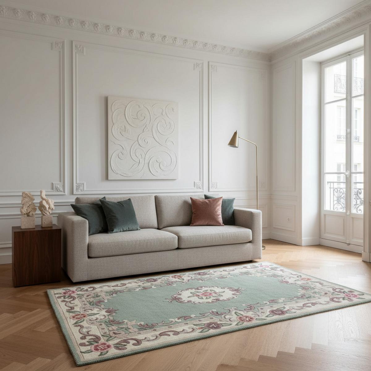 WOLLTEPPICH BEAULY, klassisch, Grün-Beige, 75 x 150 cm - Grün, Textil (75/150cm) - KADIMA DESIGN