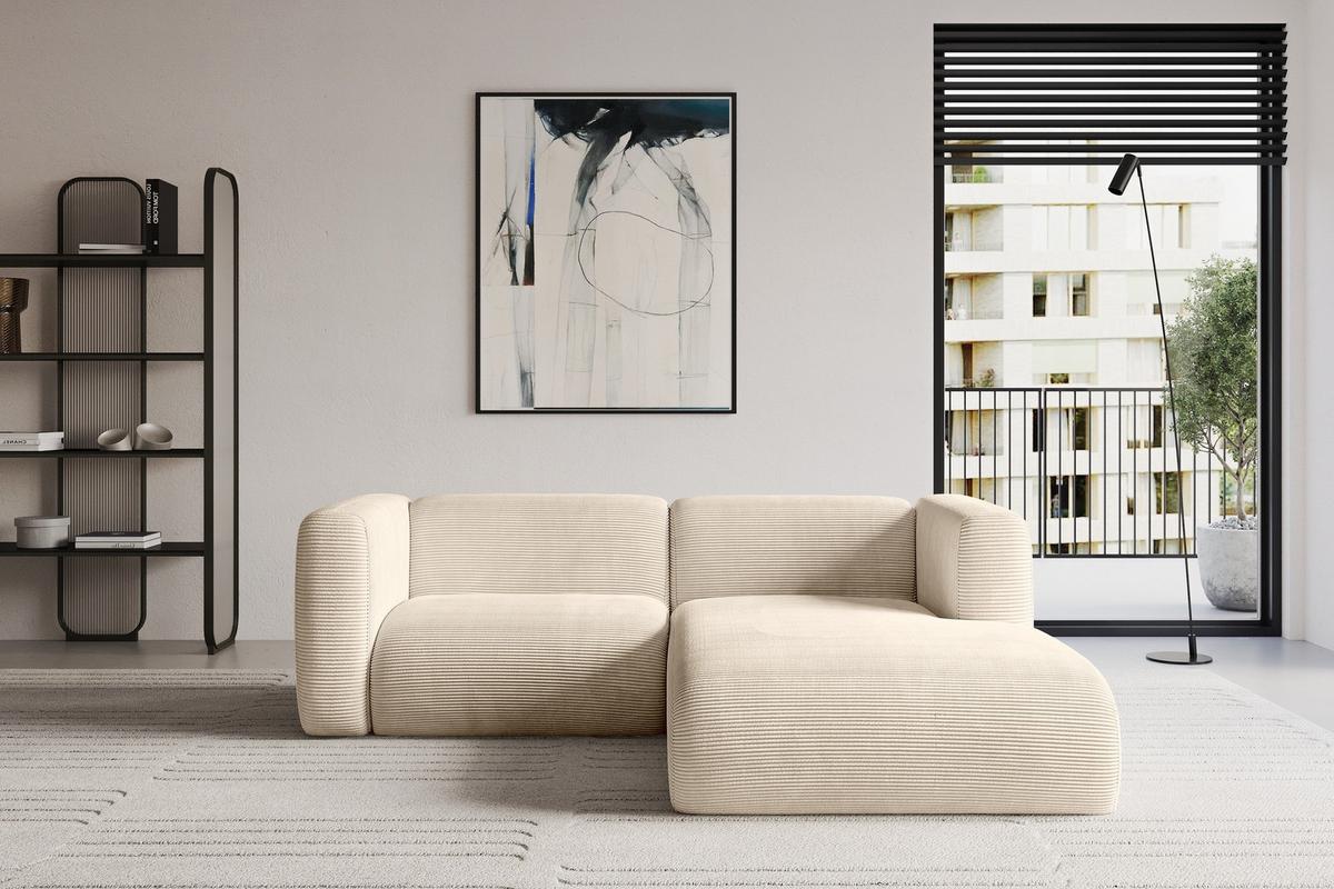 ECKSOFA Ottomane Rechts MIRA-L1 227x179x89 Beige Cord - Sandfarben/Beige, Holzwerkstoff/Kunststoff (227/179cm) - ALTDECOR