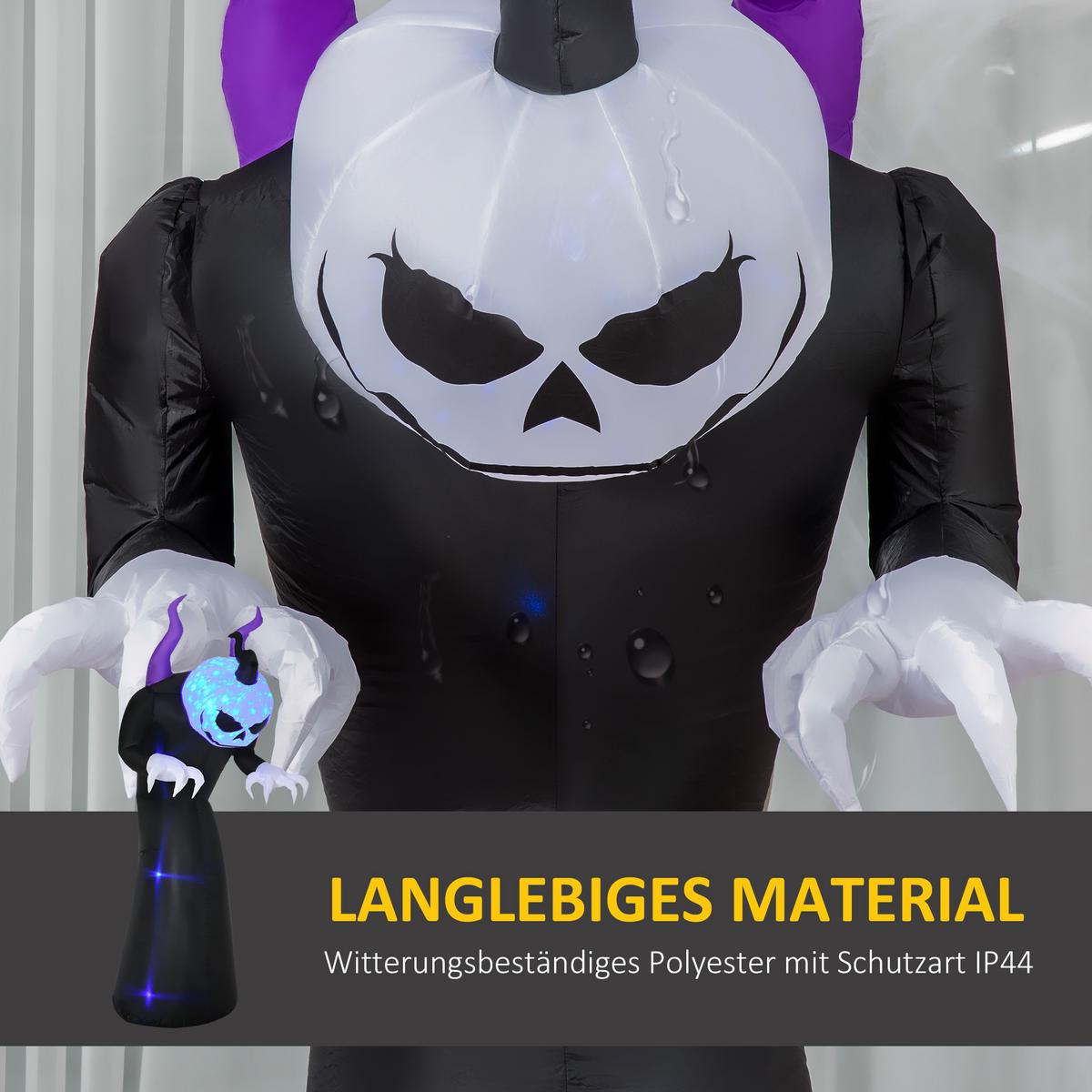 210 cm Aufblasbar Gespenst mit Kürbiskopf Halloweendeko mit LED Wasserdicht - Schwarz, Kunststoff (79/210/88cm) - Outsunny
